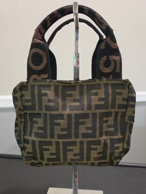 Fendi FF Jacquard Mini Tote in Brown and Black- COA
